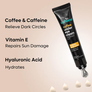 mcaffeine Coffee Under Eye Cream Gel for Dark Circles, Puffiness & Fine Lines | 94% Users Saw Reduced Dark Circles | with Built-In Cooling Massage Applicator | Vitamin E for Puffiness - 15 Gm